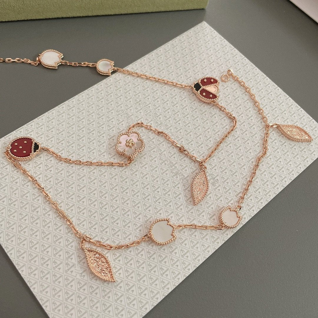 [AuraEcho Jewelry]LUCKY SPRING 15 MOTIFS ROSE GOLD NECKLACE