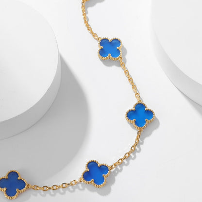 [AuraEcho Jewelry]CLOVER 10 MOTIFS BLUE AGATE NECKLACE