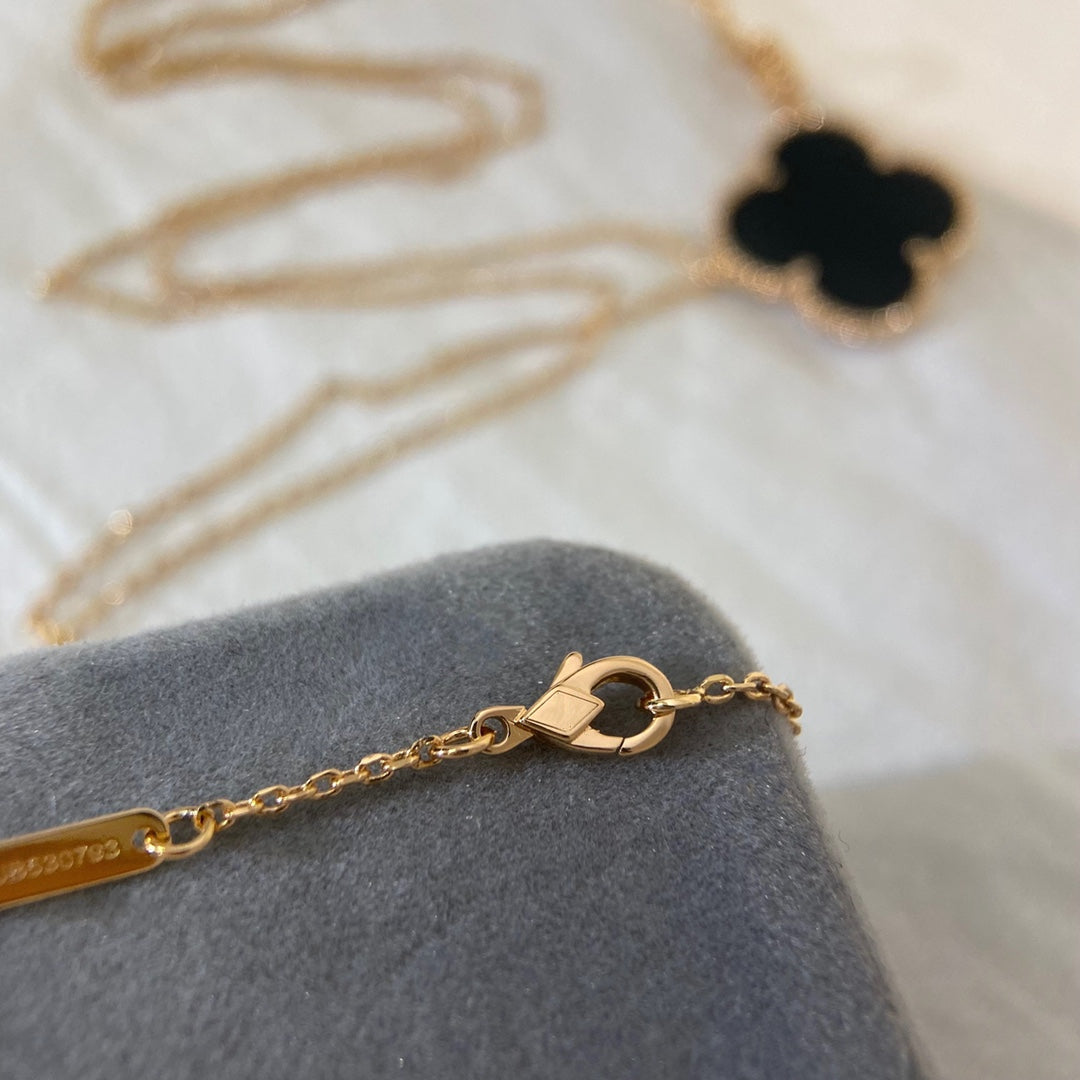 [AuraEcho Jewelry]CLOVER 25MM NECKLACE GOLD ONYX