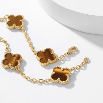 [AuraEcho Jewelry]CLOVER 20 MOTIFS TIGER EYE NECKLACE