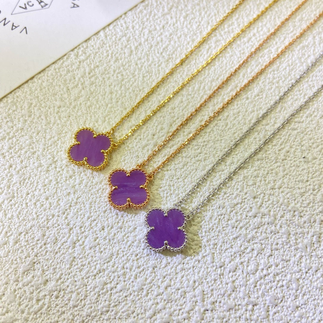 [AuraEcho Jewelry]CLOVER 15MM PURPLE VIOLET NECKLACE