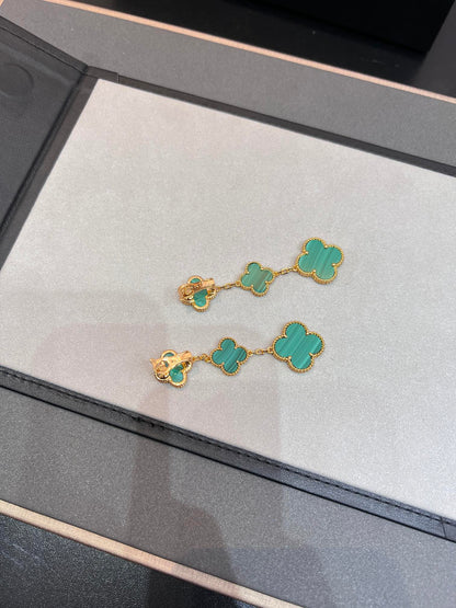 [AuraEcho Jewelry]CLOVER MALACHITE 3 MOTIFS GOLD