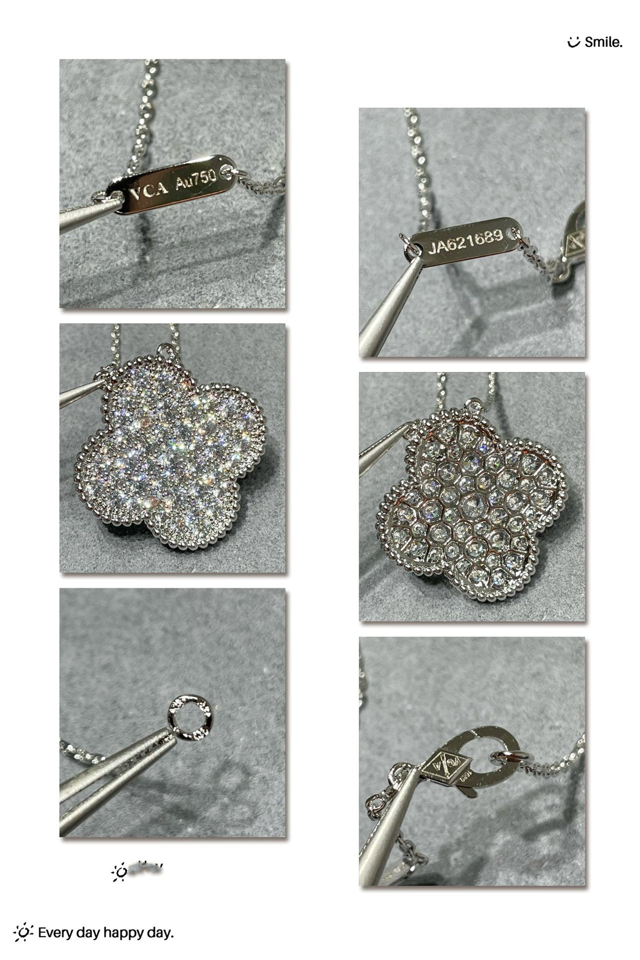 [AuraEcho Jewelry]CLOVER 25MM LARGE PENDANT DIAMOND PAVED SILVER NECKLACE