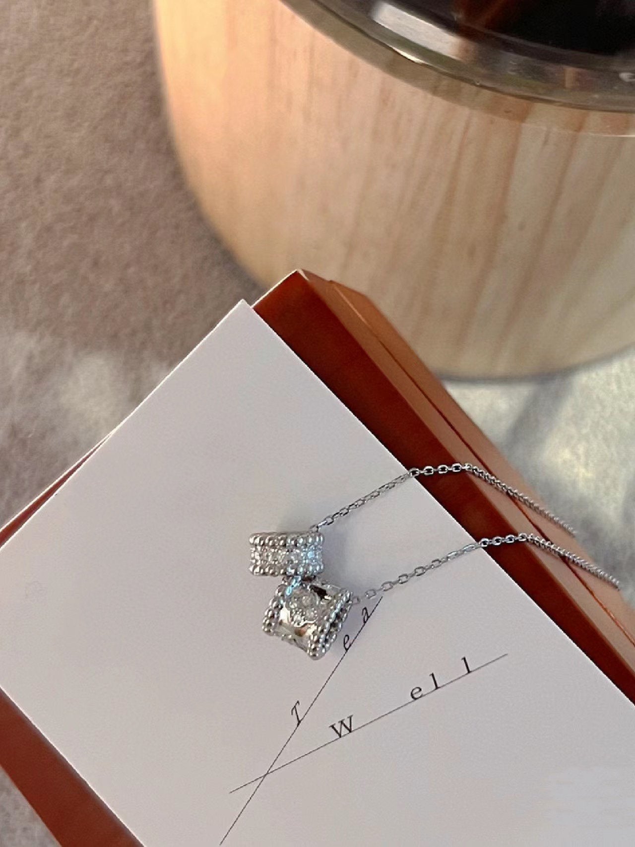 [AuraEcho Jewelry]PERLEE DOUBLE PENDANT SILVER DIAMOND NECKLACE