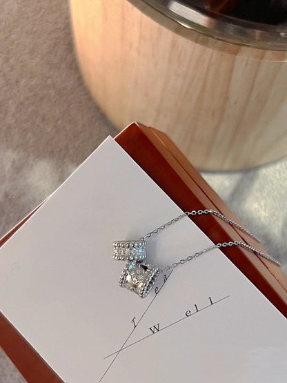 [AuraEcho Jewelry]PERLEE DOUBLE PENDANT SILVER DIAMOND NECKLACE