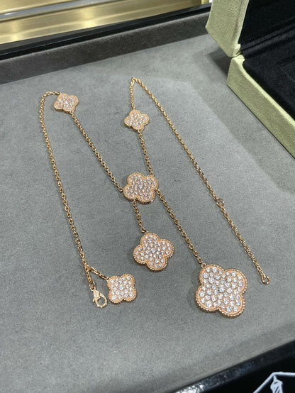 [AuraEcho Jewelry]CLOVER 6 MOTIF DIAMOND PAVED NECKLACE
