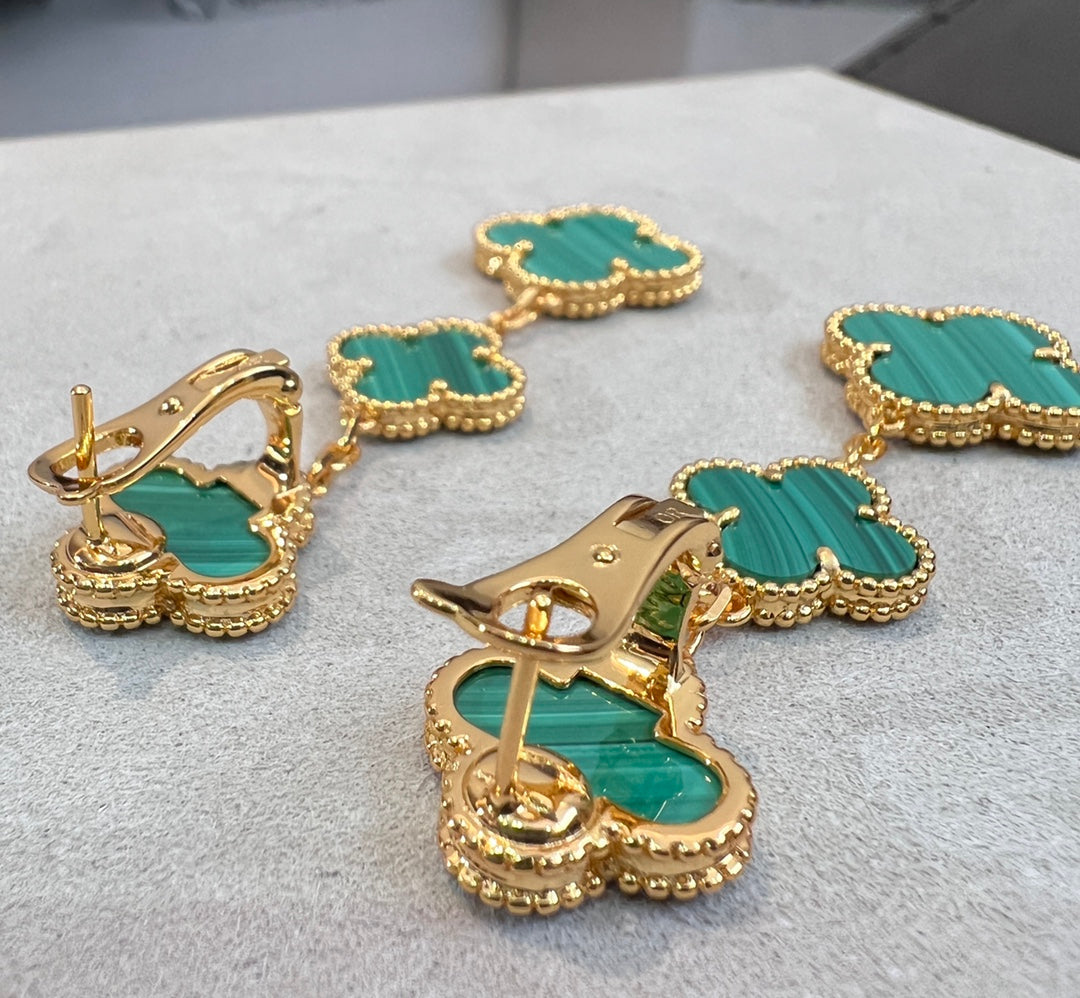 [AuraEcho Jewelry]CLOVER MALACHITE 3 MOTIFS GOLD