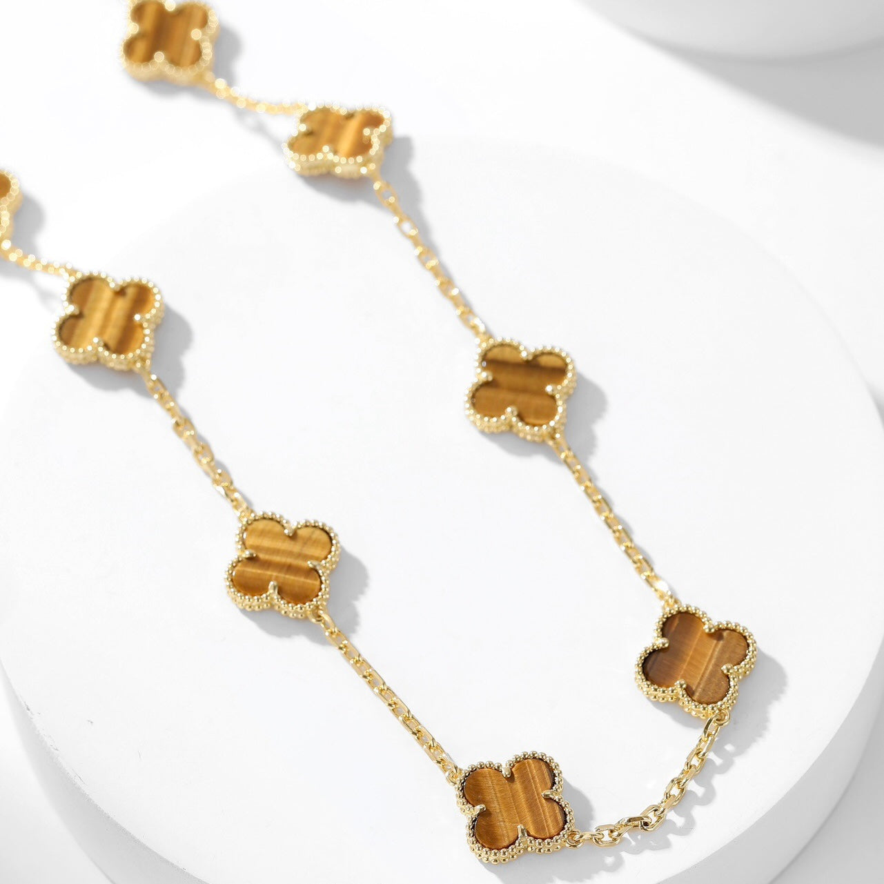 [AuraEcho Jewelry]CLOVER 20 MOTIFS TIGER EYE NECKLACE