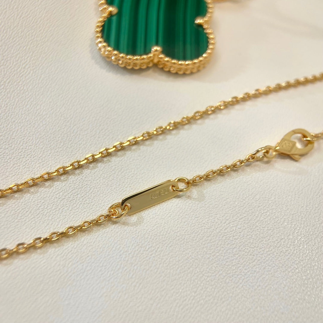 [AuraEcho Jewelry]CLOVER 25MM MALACHITE GOLD NECKLACE