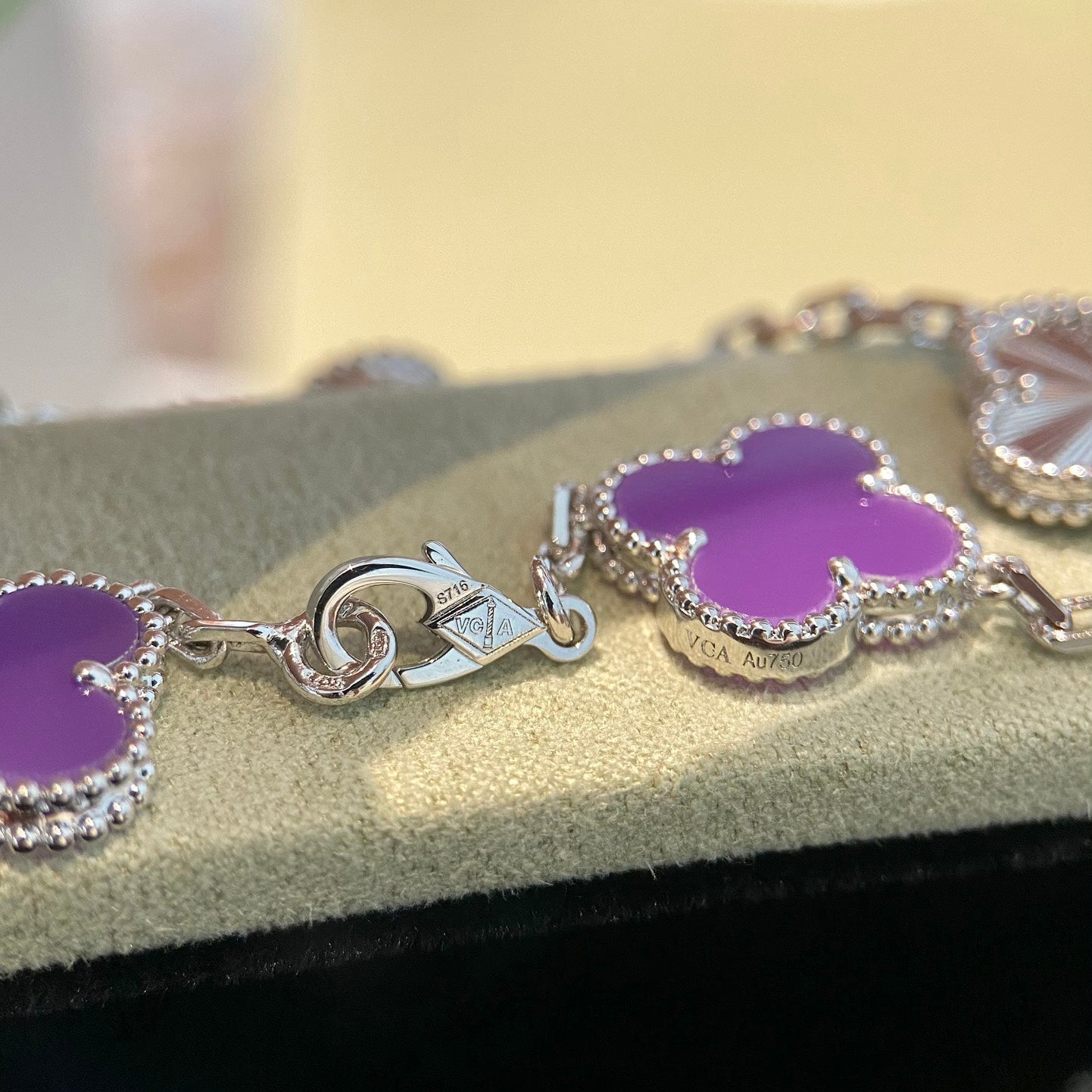 [AuraEcho Jewelry]CLOVER  5 MOTIFS  PURPLE VIOLET BRACELET SILVER