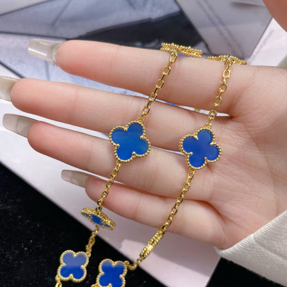 [AuraEcho Jewelry]CLOVER 10 MOTIFS BLUE AGATE NECKLACE