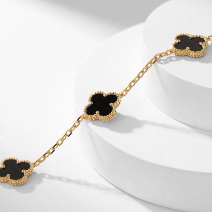 [AuraEcho Jewelry]CLOVER 10 MOTIFS ONYX NECKLACE