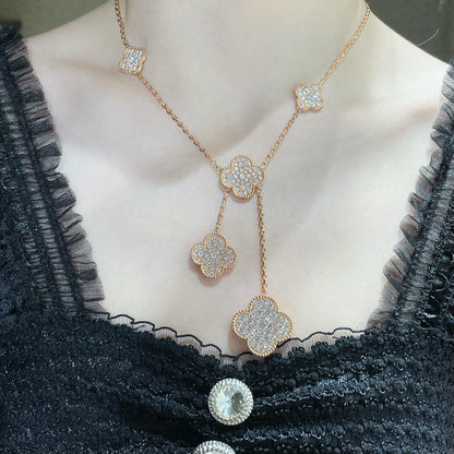 [AuraEcho Jewelry]CLOVER 6 MOTIF DIAMOND PAVED NECKLACE