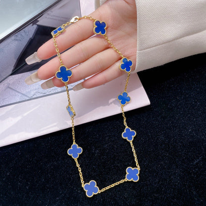 [AuraEcho Jewelry]CLOVER 10 MOTIFS BLUE AGATE NECKLACE