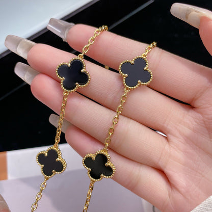[AuraEcho Jewelry]CLOVER 10 MOTIFS ONYX NECKLACE