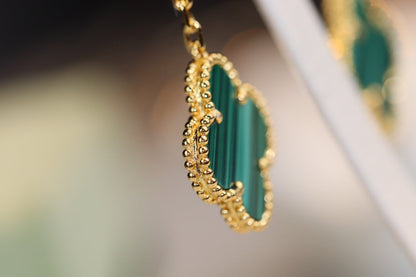 [AuraEcho Jewelry]CLOVER EARRINGS GOLD MALACHITE DIAMOND 3 MOTIF