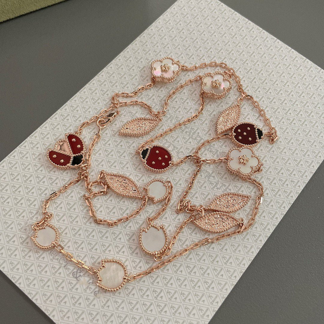 [AuraEcho Jewelry]LUCKY SPRING 15 MOTIFS ROSE GOLD NECKLACE