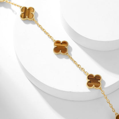 [AuraEcho Jewelry]CLOVER 20 MOTIFS TIGER EYE NECKLACE