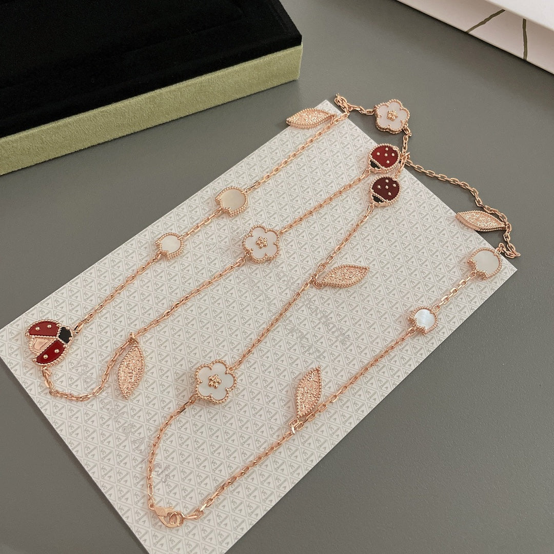 [AuraEcho Jewelry]LUCKY SPRING 15 MOTIFS ROSE GOLD NECKLACE