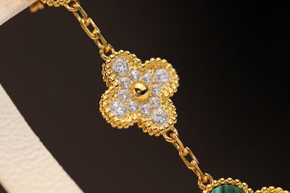 [AuraEcho Jewelry]CLOVER EARRINGS GOLD MALACHITE DIAMOND 3 MOTIF