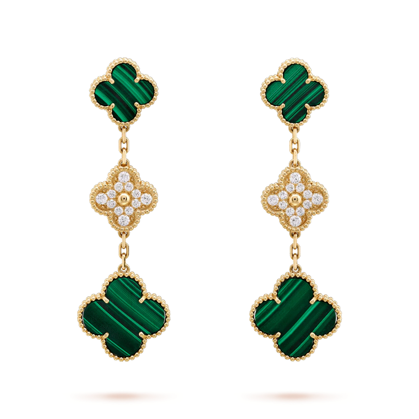 [AuraEcho Jewelry]CLOVER EARRINGS GOLD MALACHITE DIAMOND 3 MOTIF