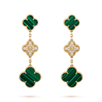 [AuraEcho Jewelry]CLOVER EARRINGS GOLD MALACHITE DIAMOND 3 MOTIF