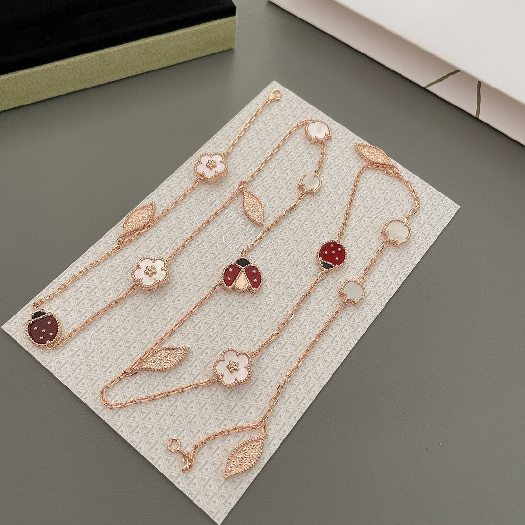 [AuraEcho Jewelry]LUCKY SPRING 15 MOTIFS ROSE GOLD NECKLACE