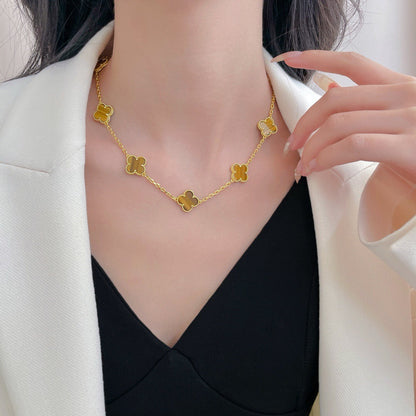 [AuraEcho Jewelry]CLOVER 10 MOTIFS TIGER EYE NECKLACE