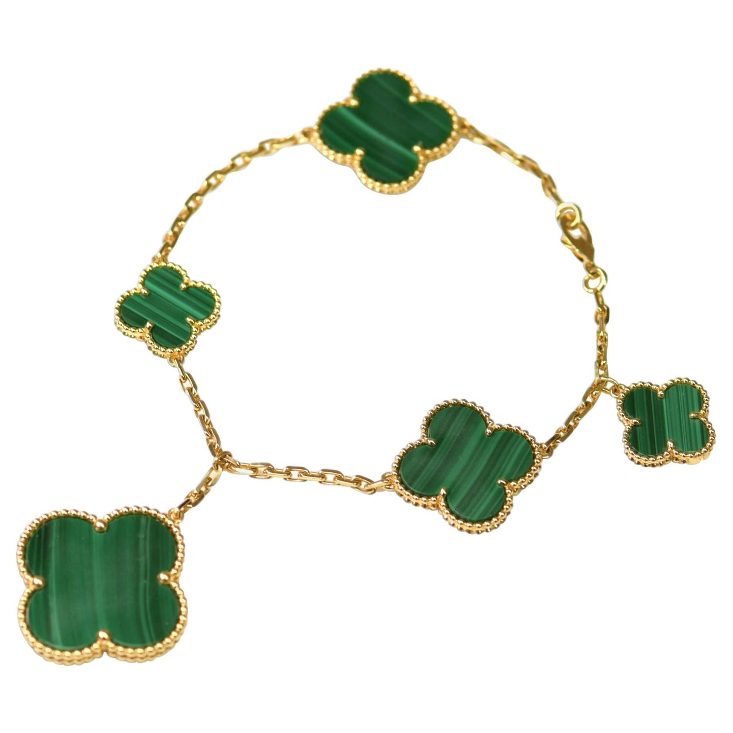 [AuraEcho Jewelry]MAGIC CLOVER MALACHITE GOLD BRACELET 5 MOTIFS