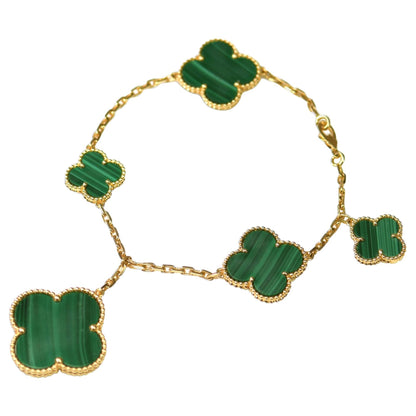 [AuraEcho Jewelry]MAGIC CLOVER MALACHITE GOLD BRACELET 5 MOTIFS