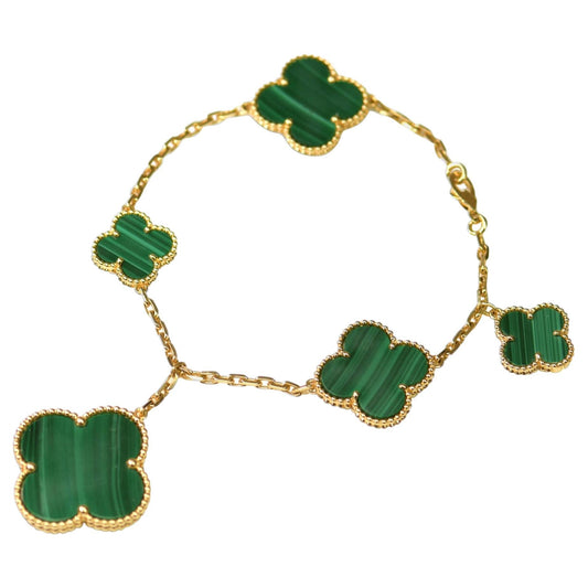 [AuraEcho Jewelry]MAGIC CLOVER MALACHITE GOLD BRACELET 5 MOTIFS