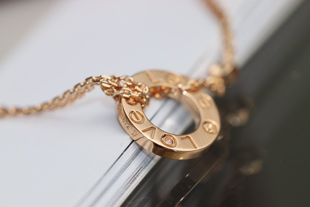 [AuraEcho Jewelry]LOVE NECKLACE ADJUSTABLE ROSE GOLD 2 DIAMOND