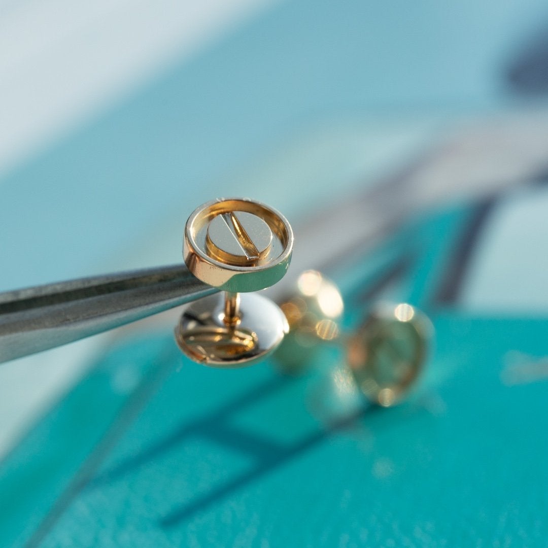 [AuraEcho Jewelry]LOVE EARRINGS PINK GOLD 10MM