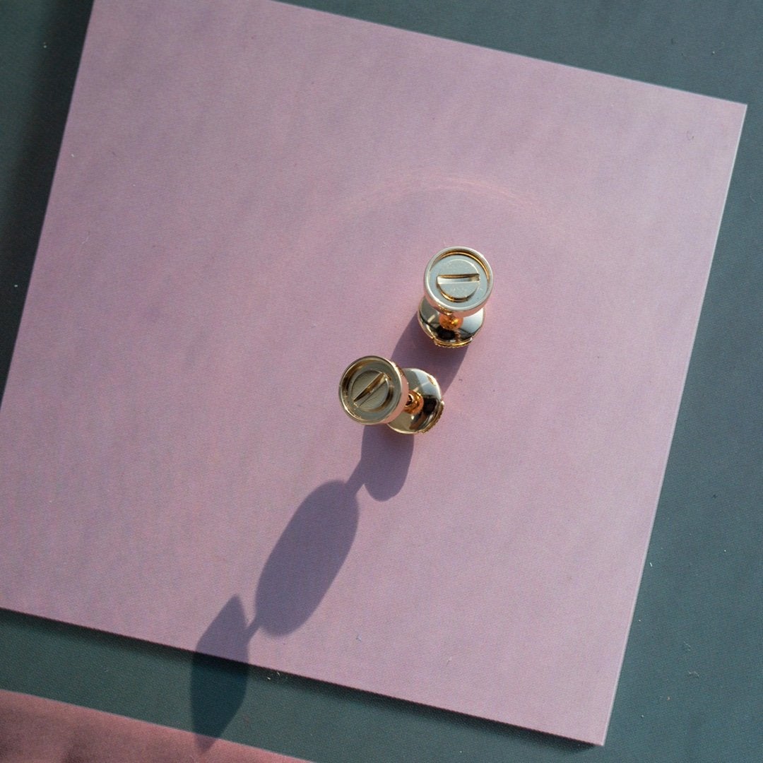 [AuraEcho Jewelry]LOVE EARRINGS PINK GOLD 10MM