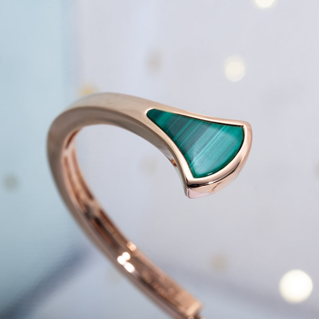 [AuraEcho Jewelry]DREAM BRACELET OPEN MALACHITE PINK GOLD