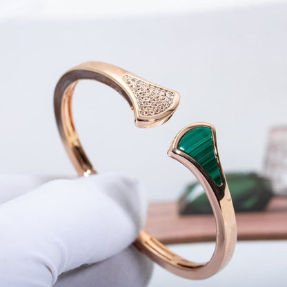 [AuraEcho Jewelry]DREAM BRACELET OPEN MALACHITE PINK GOLD