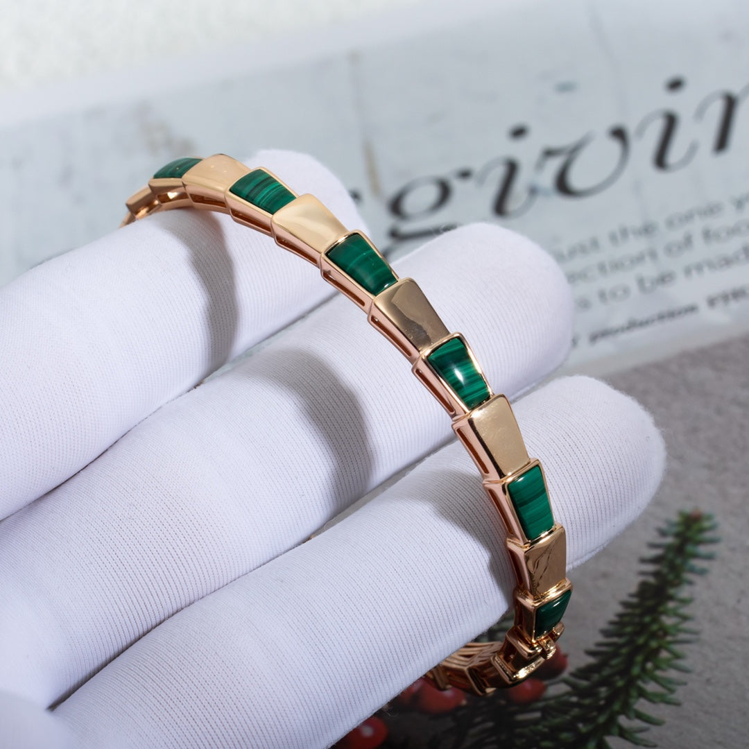 [AuraEcho Jewelry]SERPENTI BRACELET PINK GOLD MALACHITE