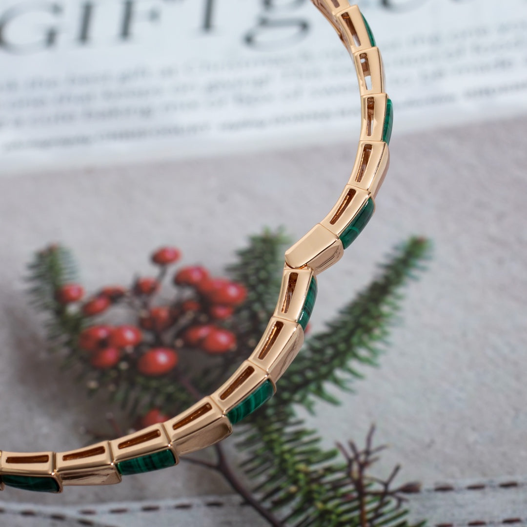 [AuraEcho Jewelry]SERPENTI BRACELET PINK GOLD MALACHITE