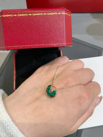 [AuraEcho Jewelry]AMULETTE ROSE GOLD MALACHITE NECKLACE