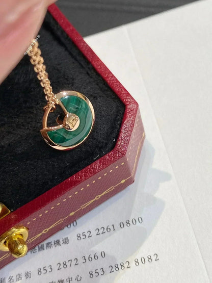 [AuraEcho Jewelry]AMULETTE ROSE GOLD MALACHITE NECKLACE