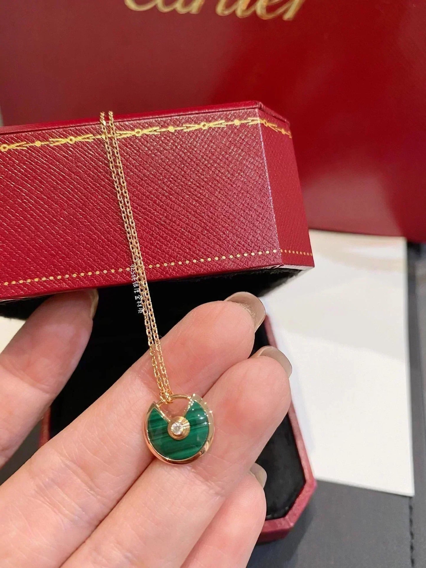 [AuraEcho Jewelry]AMULETTE ROSE GOLD MALACHITE NECKLACE