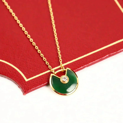 [AuraEcho Jewelry]AMULETTE GOLD MALACHITE NECKLACE