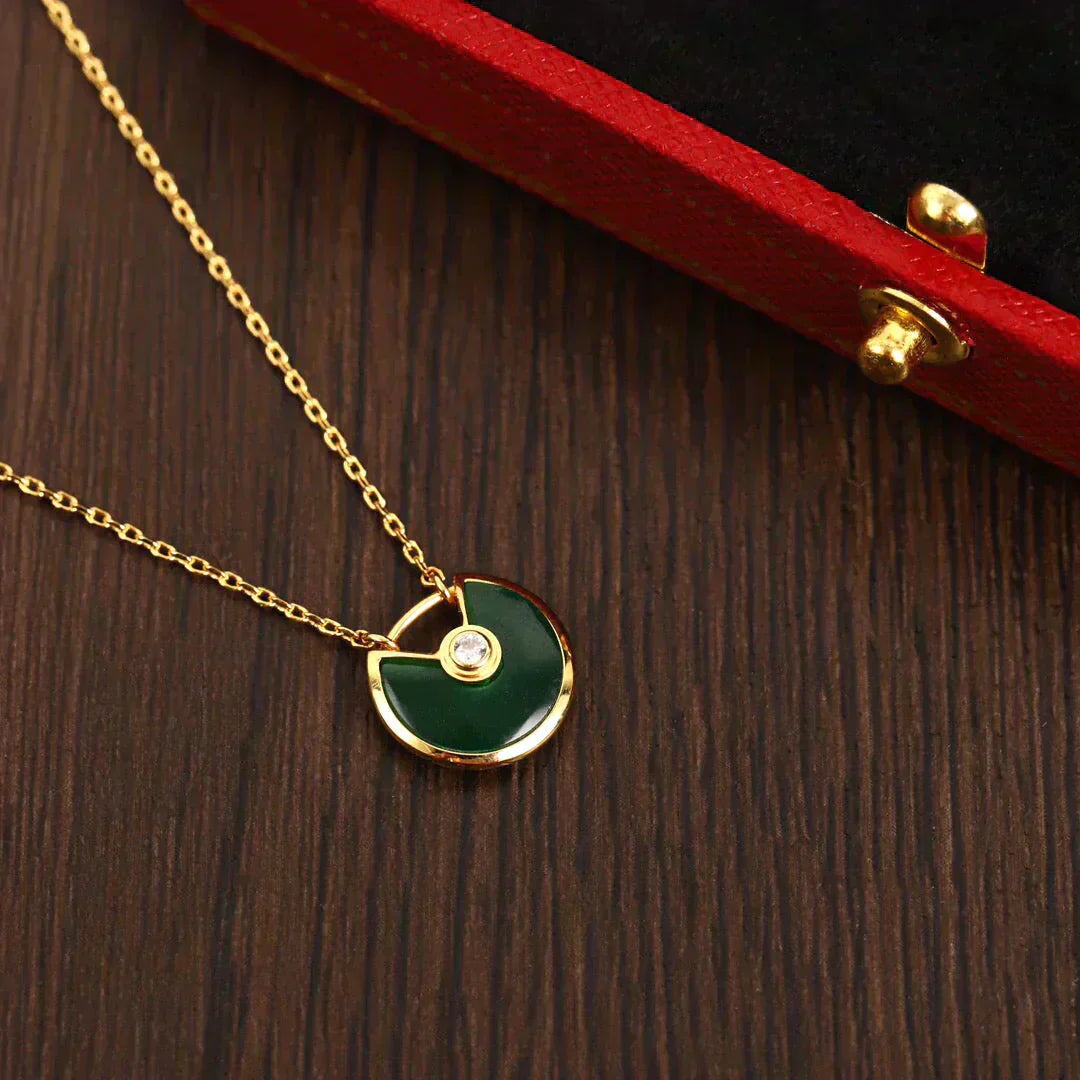 [AuraEcho Jewelry]AMULETTE GOLD MALACHITE NECKLACE
