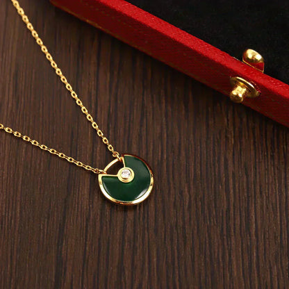 [AuraEcho Jewelry]AMULETTE GOLD MALACHITE NECKLACE
