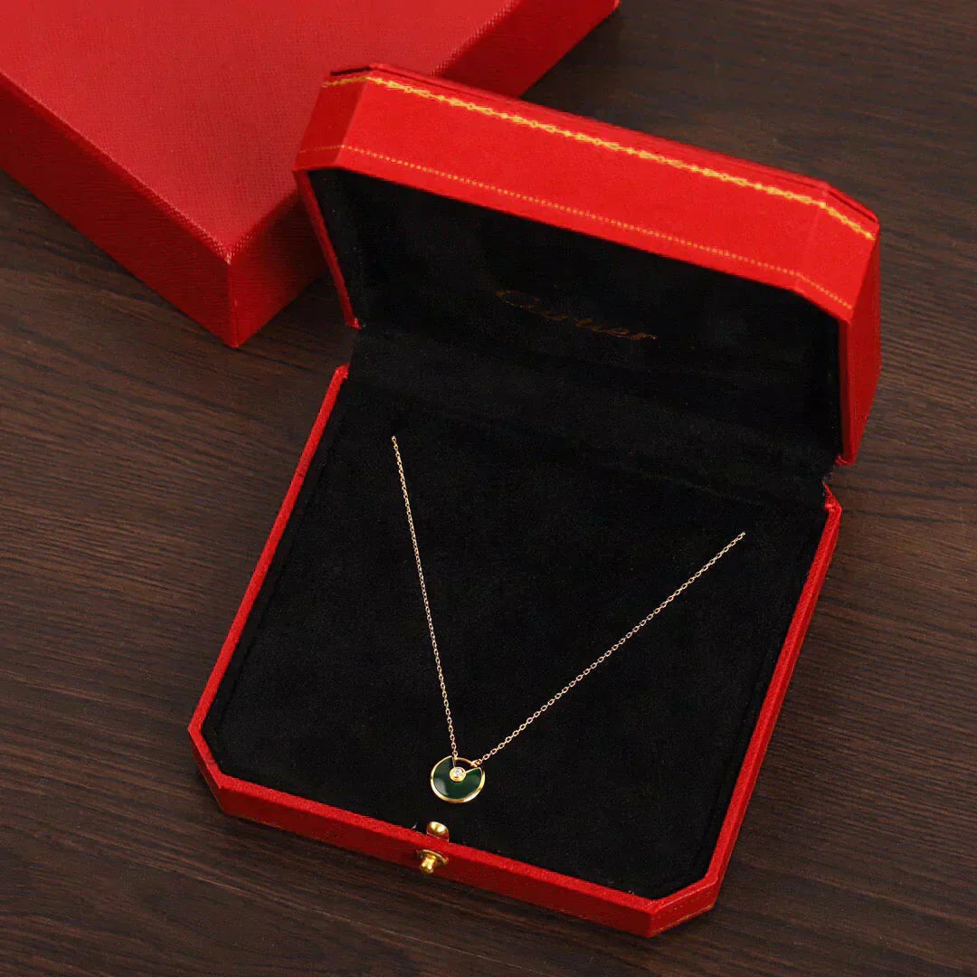 [AuraEcho Jewelry]AMULETTE GOLD MALACHITE NECKLACE