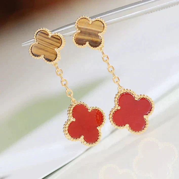[AuraEcho Jewelry]CLOVER  2 MOTIF  TIGER EYE CARNELIAN EARRINGS