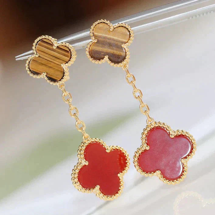 [AuraEcho Jewelry]CLOVER  2 MOTIF  TIGER EYE CARNELIAN EARRINGS