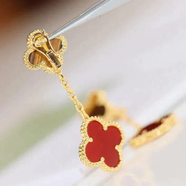 [AuraEcho Jewelry]CLOVER  2 MOTIF  TIGER EYE CARNELIAN EARRINGS