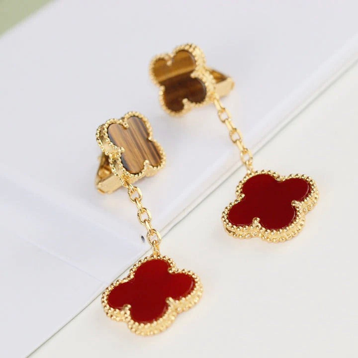 [AuraEcho Jewelry]CLOVER  2 MOTIF  TIGER EYE CARNELIAN EARRINGS