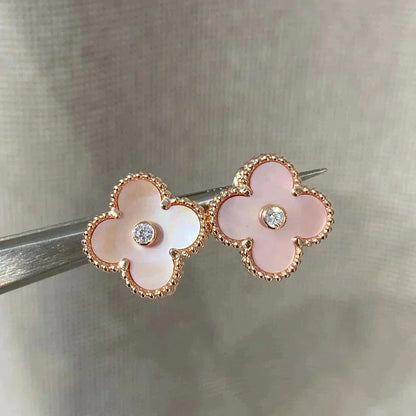 [AuraEcho Jewelry]CLOVER MEDIUM 1 MOTIFS  PINK MOP DIAMOND EARRINGS